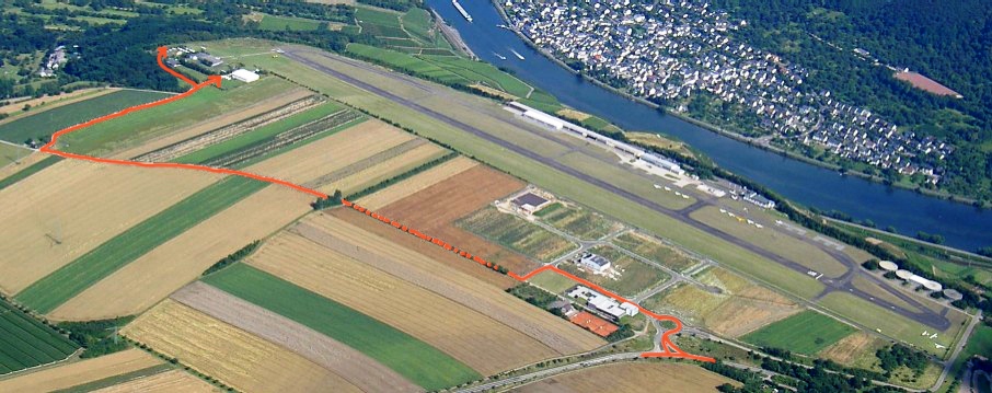 Anfahrtsskizze vom Gewerbegebiet über den Feldweg zum Aero-Club-Gelände